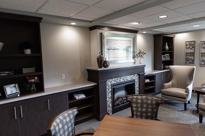 custom fireplace and bookcases