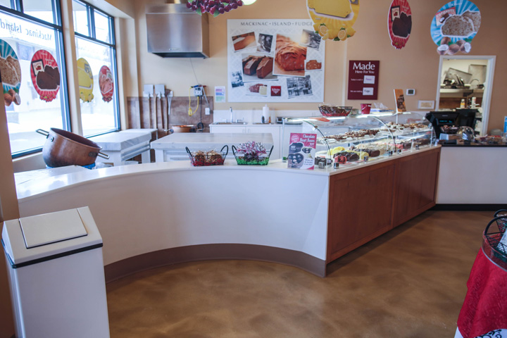 retro-style counters - glass display cases