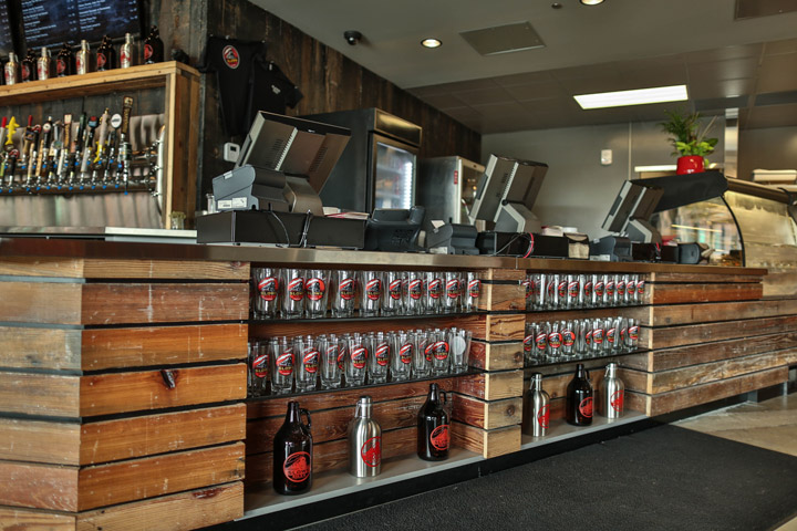 cherry butcher block checkout area